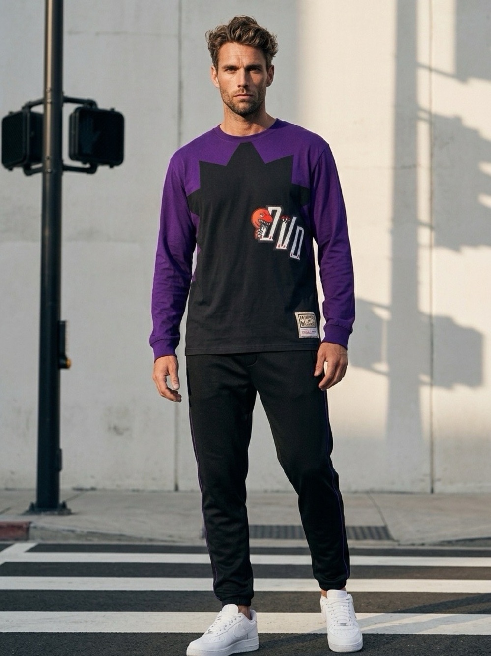 Men's Purple and Black Long-Sleeve Graphic Shirt, Raptors